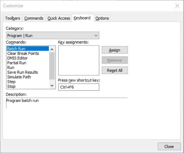 CMM-Manager Keyboard shortcuts